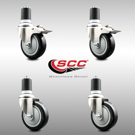 Service Caster 4 Inch 316SS Black Poly Swivel 1-7/8 Inch Expanding Stem Caster Lock Brake, 2PK SS316TTLEX20S414-PPUB-BLK-2-S-2-178